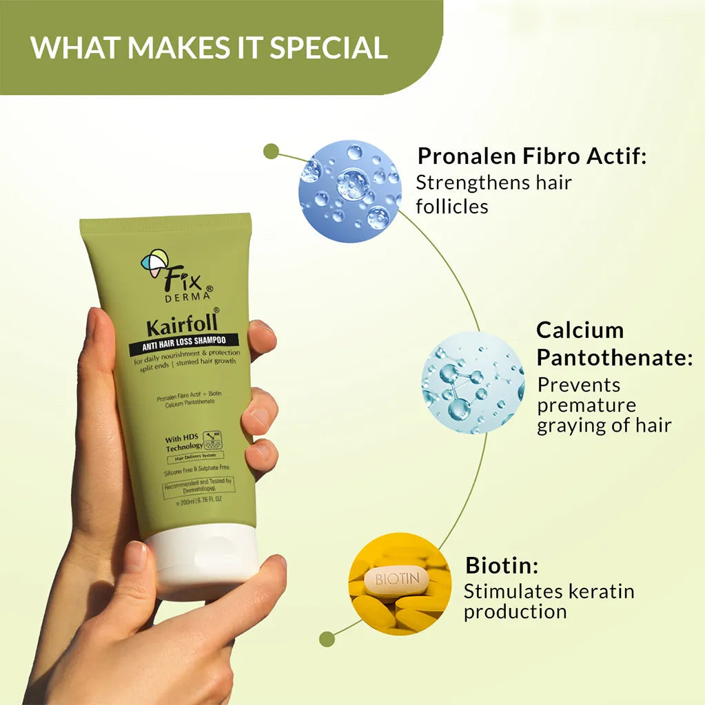 Kairfoll Anti Hair Loss Shampoo | Vital Amino Acids to Revitalize and Promote Hair Growth 200 Ml Fixderma