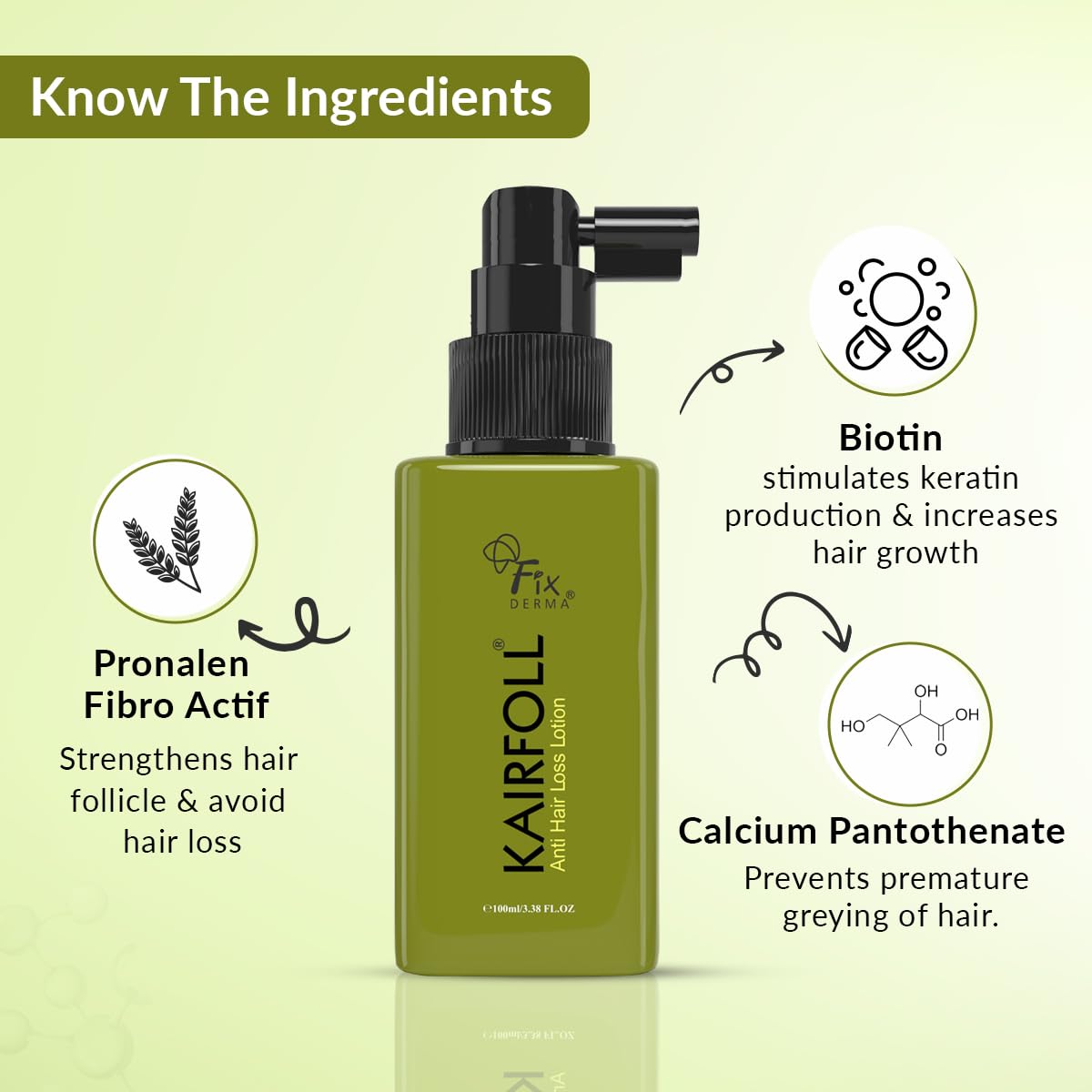 Fixderma Kairfoll Anti Hair Loss Lotion Spray | Amino Acid Lotion for Women & Men | Peptides for Hair | Lotion To Soothe Itchy & Irritated Scalp - 100 ML Fixderma