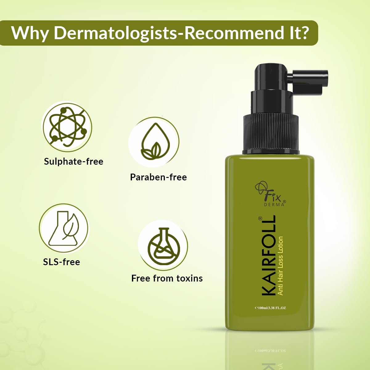 Fixderma Kairfoll Anti Hair Loss Lotion Spray | Amino Acid Lotion for Women & Men | Peptides for Hair | Lotion To Soothe Itchy & Irritated Scalp - 100 ML Fixderma