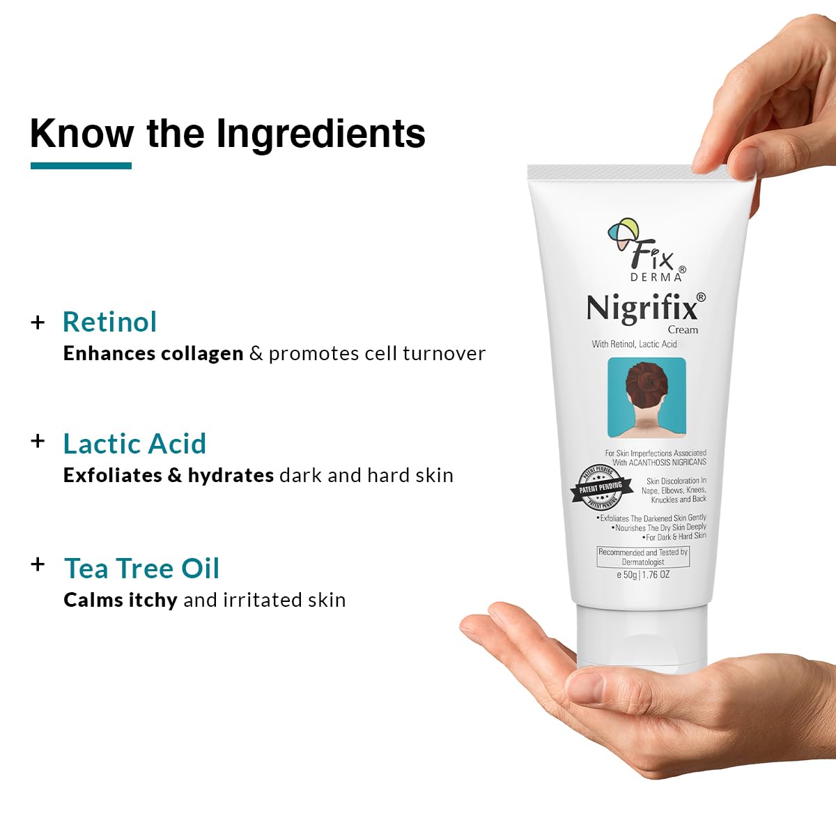 Fixderma Nigrifix Cream for Acanthosis Nigricans with Lactic Acid | Dermatologist Tested Retinol Cream | For Dark Body Parts like Neck, Ankles, Knuckles, Armpits, Thighs & Elbows | Exfoliant - 50g Fixderma