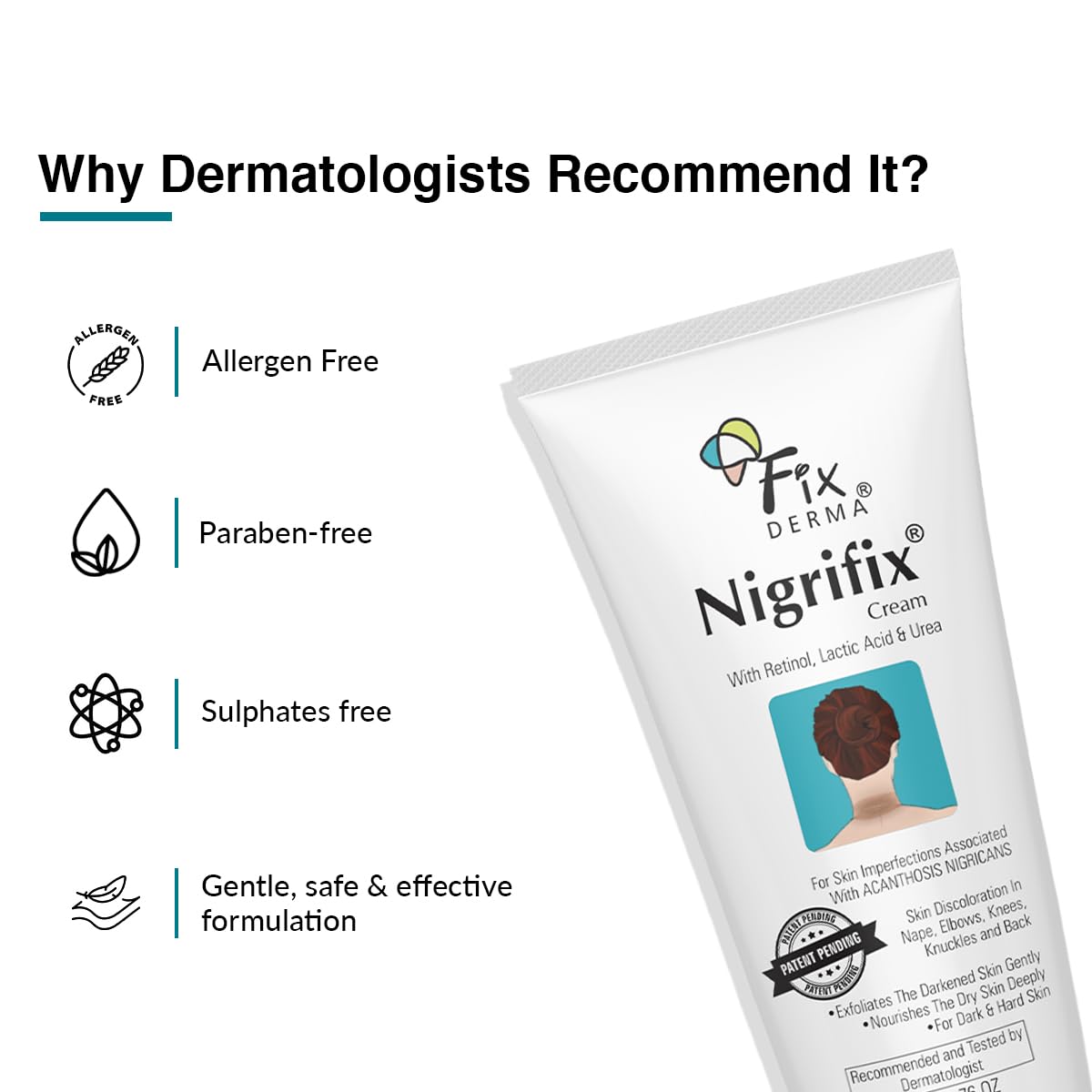 Fixderma Nigrifix Cream for Acanthosis Nigricans with Lactic Acid | Dermatologist Tested Retinol Cream | For Dark Body Parts like Neck, Ankles, Knuckles, Armpits, Thighs & Elbows | Exfoliant - 50g Fixderma