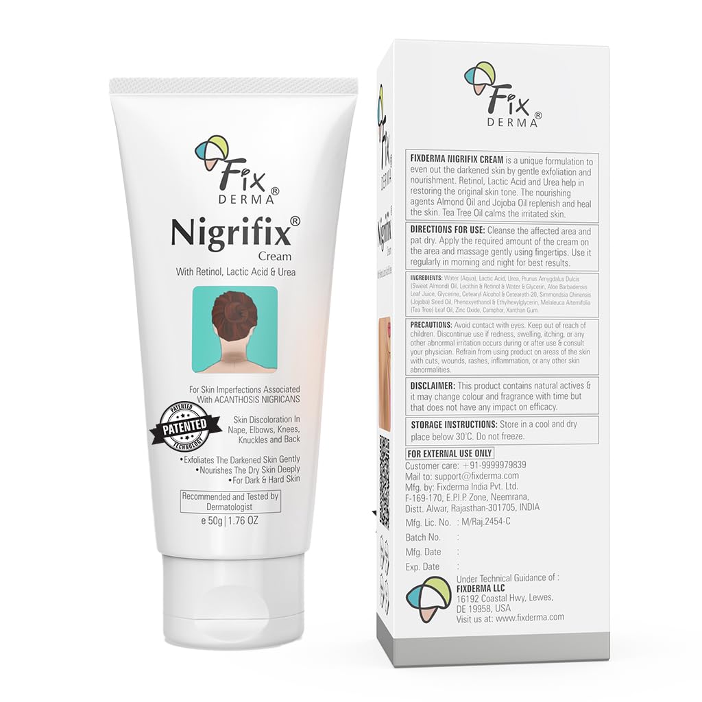Fixderma Nigrifix Cream for Acanthosis Nigricans with Lactic Acid | Dermatologist Tested Retinol Cream | For Dark Body Parts like Neck, Ankles, Knuckles, Armpits, Thighs & Elbows | Exfoliant - 50g Fixderma