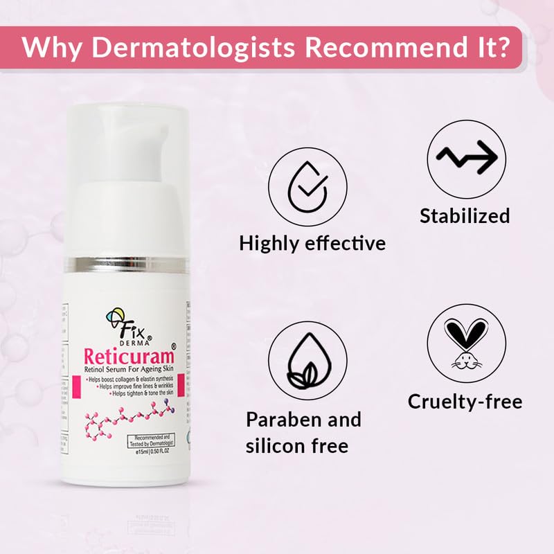 Fixderma 05% Pure Retinol Reticuram Face Serum for Anti Aging, Boost Collagen, Night Face Serum with Retinol & Vitamin C to Reduce Fine Lines & Wrinkles for Unisex - 15ml Fixderma