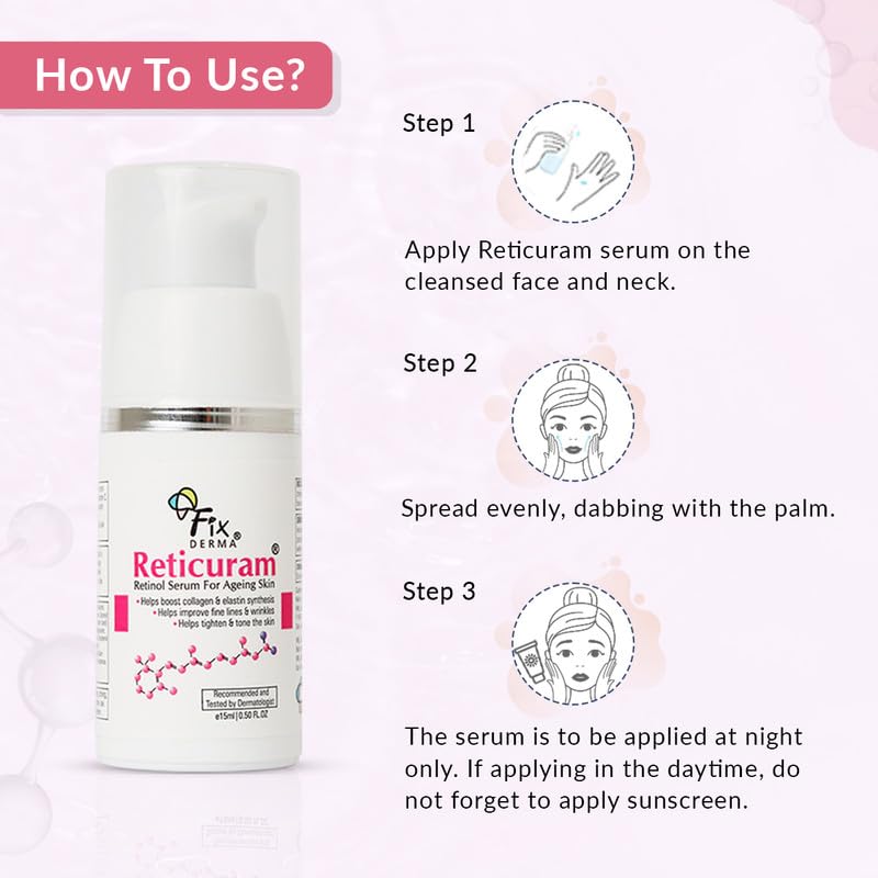 Fixderma 05% Pure Retinol Reticuram Face Serum for Anti Aging, Boost Collagen, Night Face Serum with Retinol & Vitamin C to Reduce Fine Lines & Wrinkles for Unisex - 15ml Fixderma