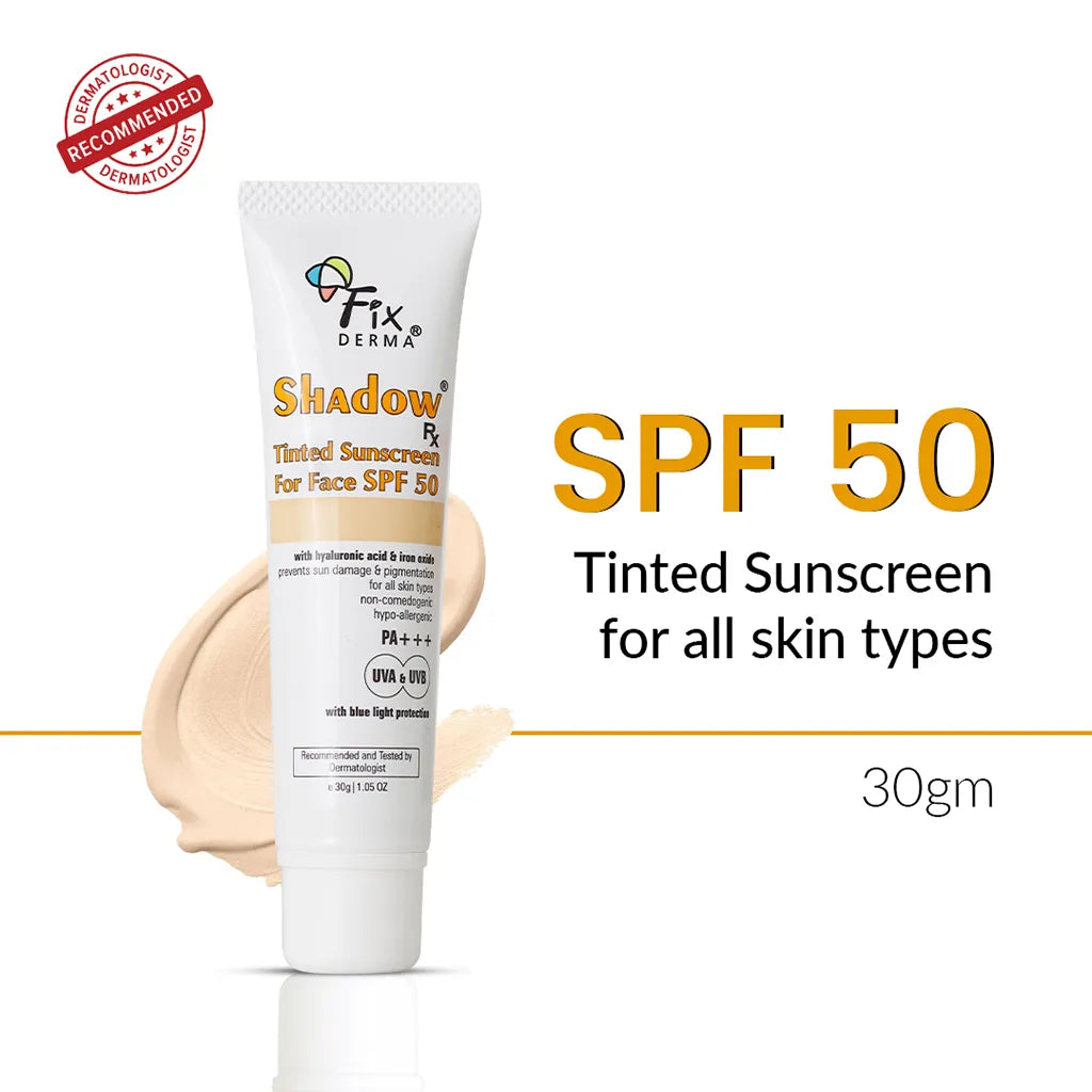 Fixderma Shadow Rx Tinted Sunscreen For Face SPF 50 | Dermatologist-Recommended sunscreen with a sheer tint 30G Fixderma