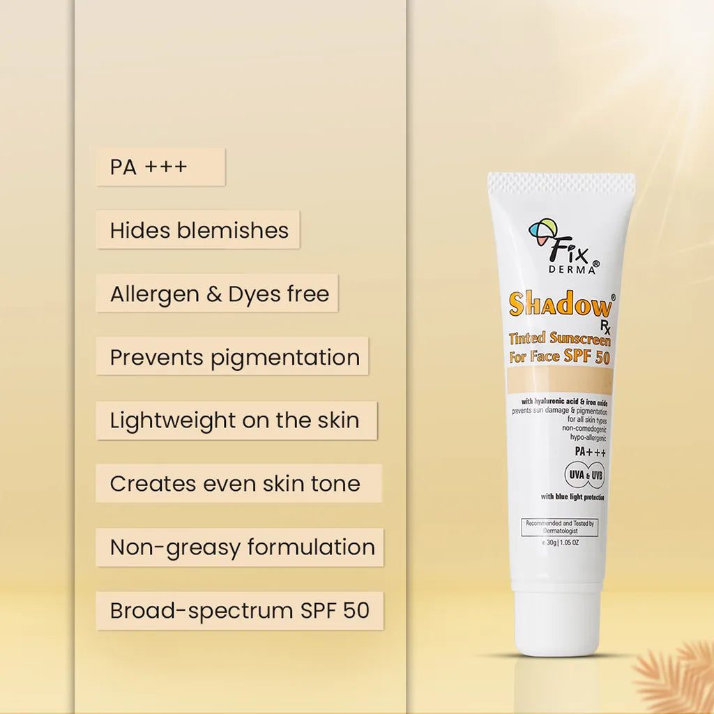 Fixderma Shadow Rx Tinted Sunscreen For Face SPF 50 | Dermatologist-Recommended sunscreen with a sheer tint 30G Fixderma
