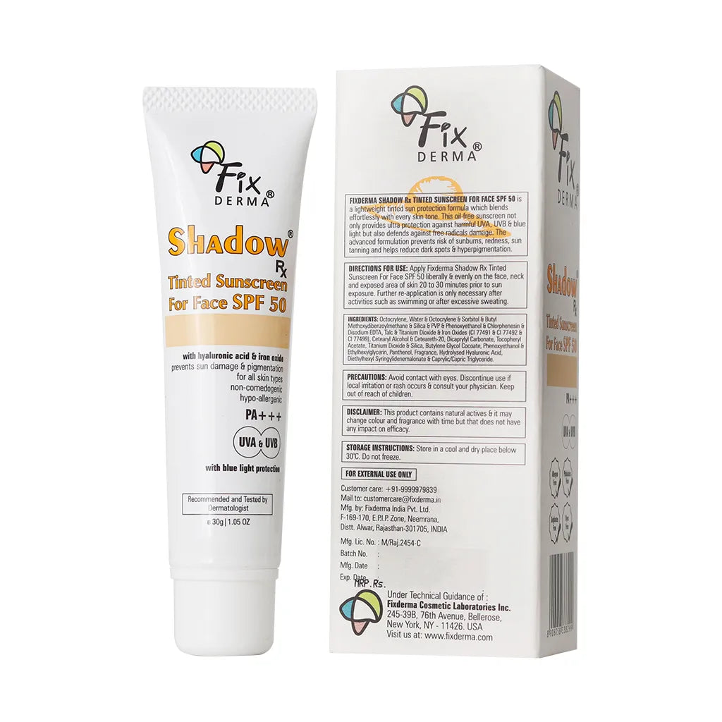 Fixderma Shadow Rx Tinted Sunscreen For Face SPF 50 | Dermatologist-Recommended sunscreen with a sheer tint 30G Fixderma