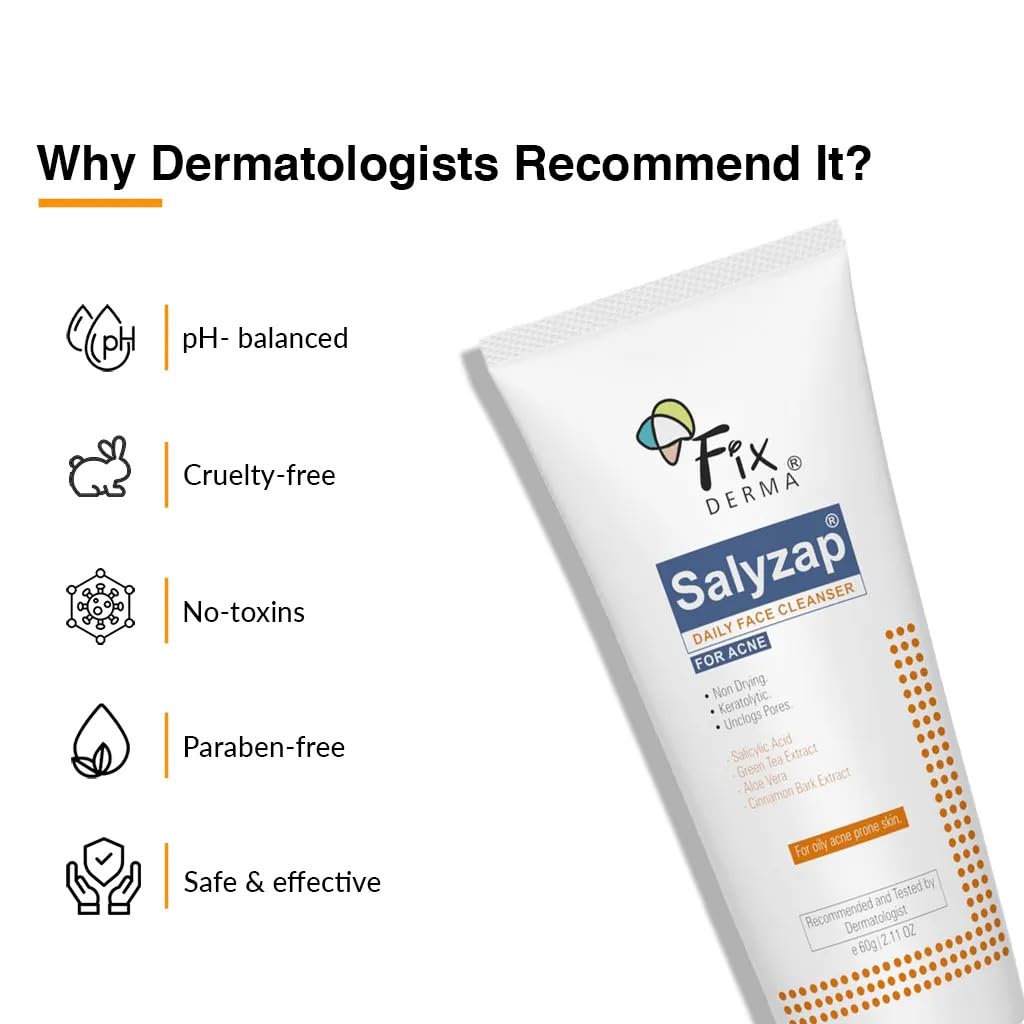 Fixderma 2% Salicylic Acid Face Wash for Oily Skin | Sulphate Free | Face Cleanser for Acne or Pimples | Acne Clearing Face Wash for Men & Women - 60 ML Fixderma