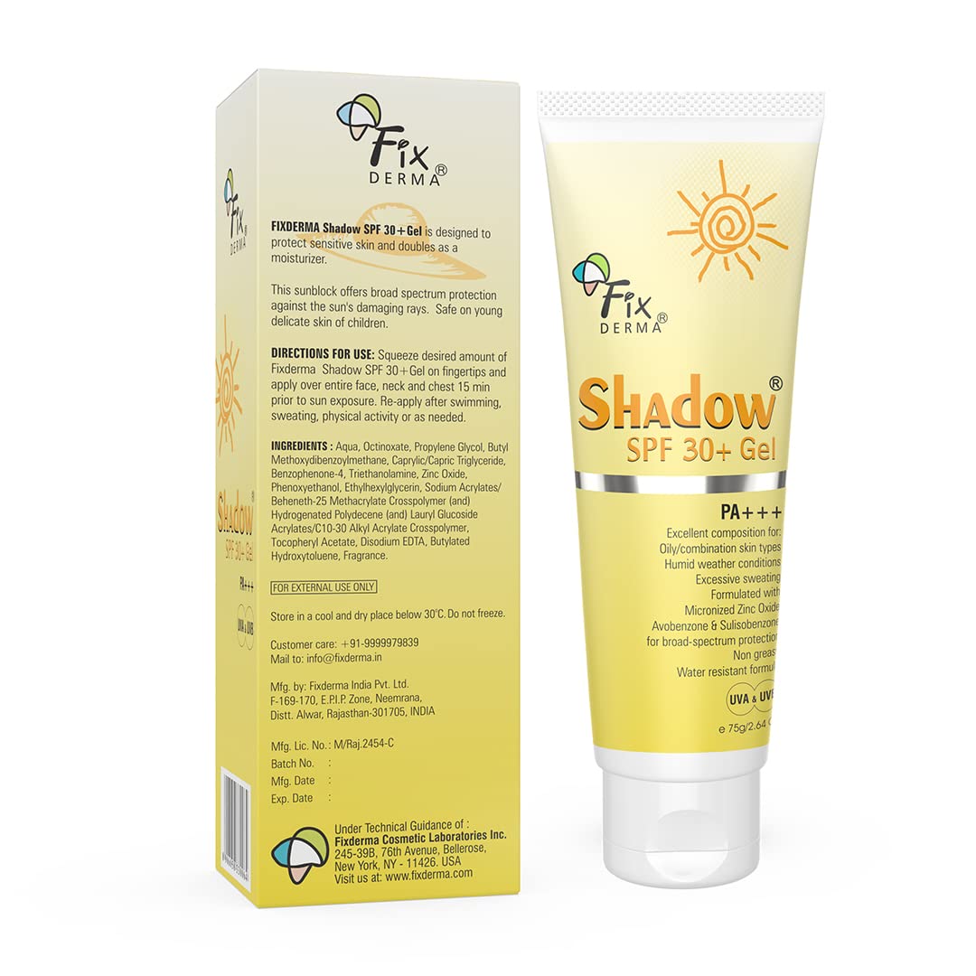 Fixderma Shadow Sunscreen SPF 30+ PA+++ Gel Broad Spectrum Sunscreen For UVA & UVB Protection For All Skin Type| 75gm Fixderma