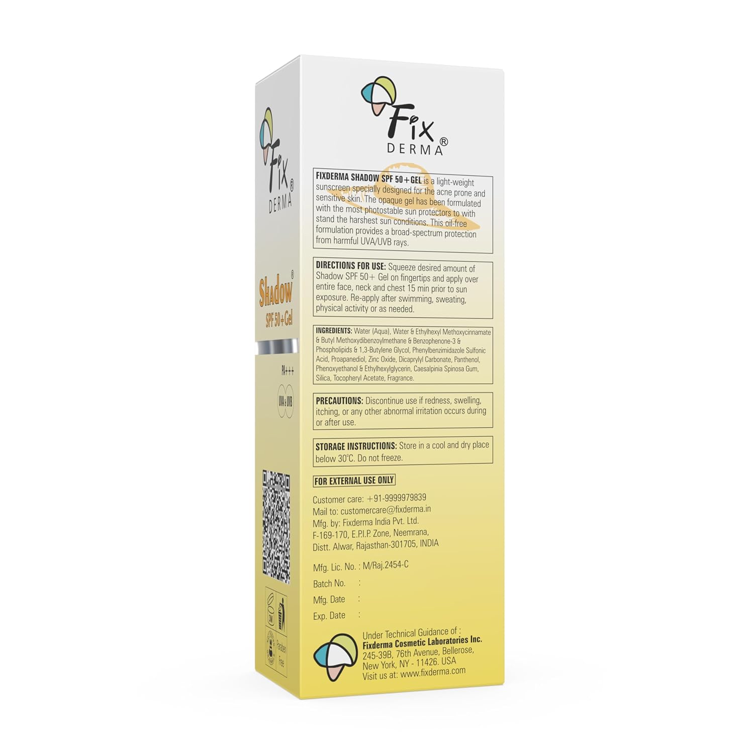 Fixderma Shadow Sunscreen SPF 50+ PA+++ Gel Broad Spectrum Sunscreen For UVA & UVB Protection | Sunscreen For Women & Men 40 g Fixderma