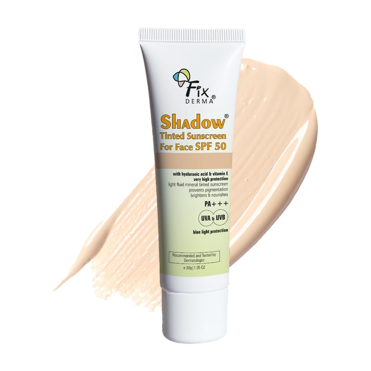 Fixderma Shadow Tinted Sunscreen SPF 50 PA+++ | Sunscreen with Vitamin E | UVA & UVB Protection | For All Skin Types - 30gm Fixderma