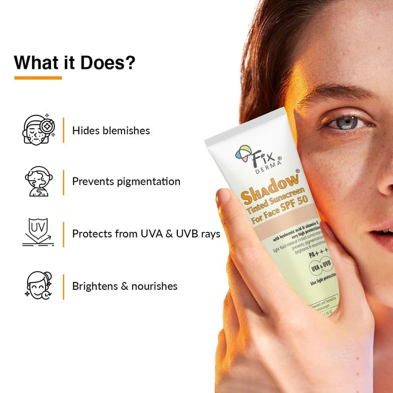 Fixderma Shadow Tinted Sunscreen SPF 50 PA+++ | Sunscreen with Vitamin E | UVA & UVB Protection | For All Skin Types - 30gm Fixderma