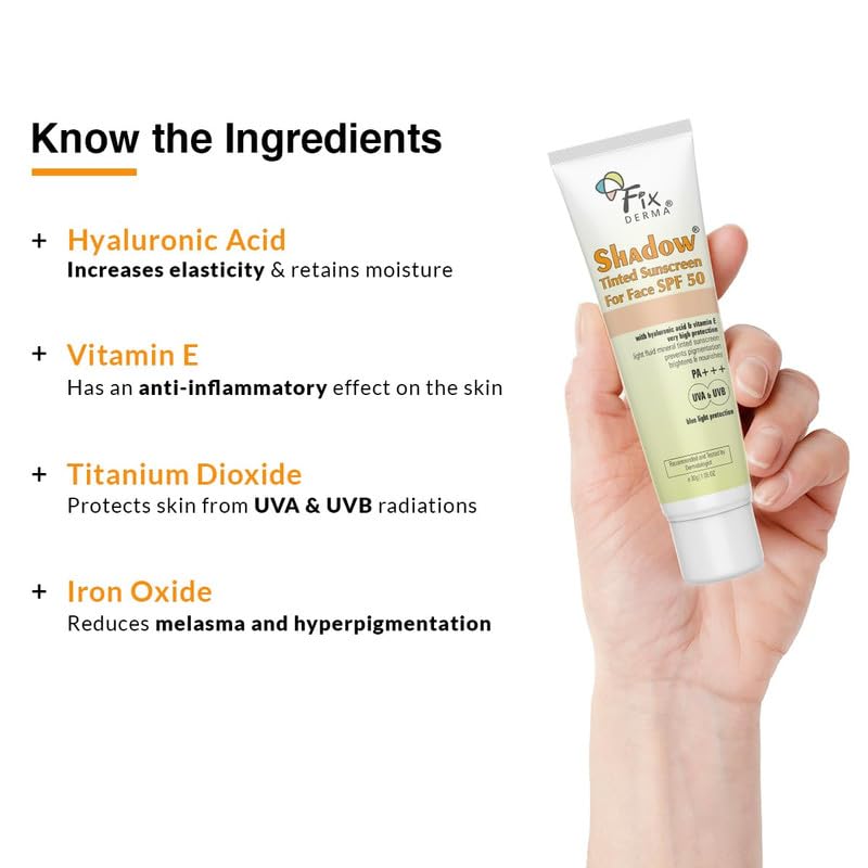 Fixderma Shadow Tinted Sunscreen SPF 50 PA+++ | Sunscreen with Vitamin E | UVA & UVB Protection | For All Skin Types - 30gm Fixderma