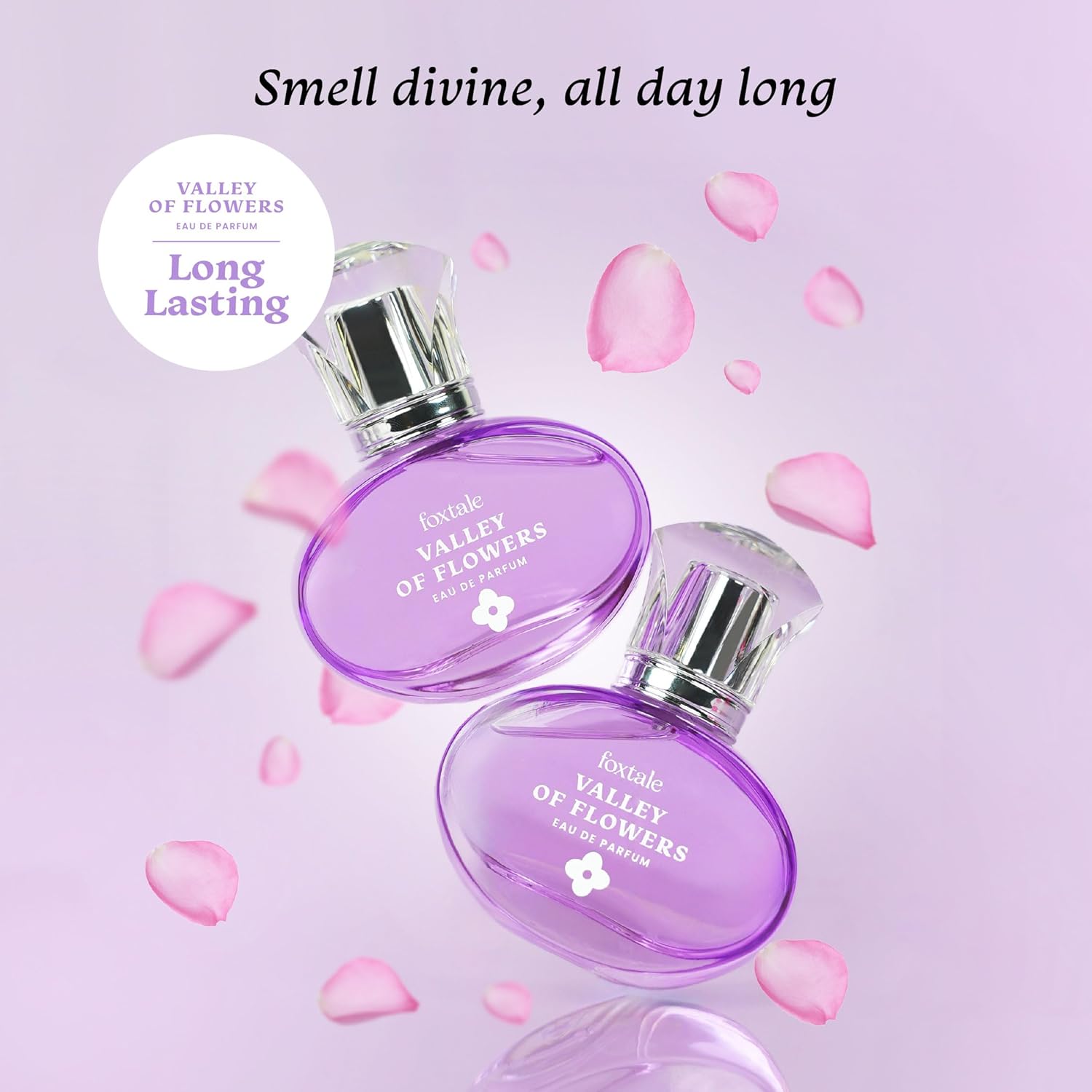 Foxtale Valley of Flowers Eau De Parfum 50 ML  | Long Lasting Floral Perfume | With Notes of Jasmine Sambac, Green Mandarin & Madagascar Vanilla | Luxury Perfume