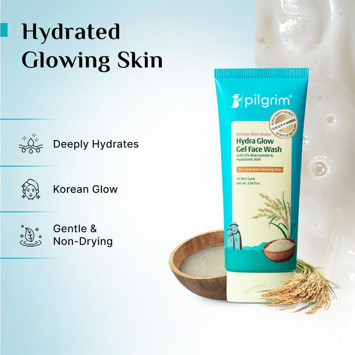 Pilgrim Korean Rice Water Hydra Glow Gel Face Wash | 100ml Pilgrim