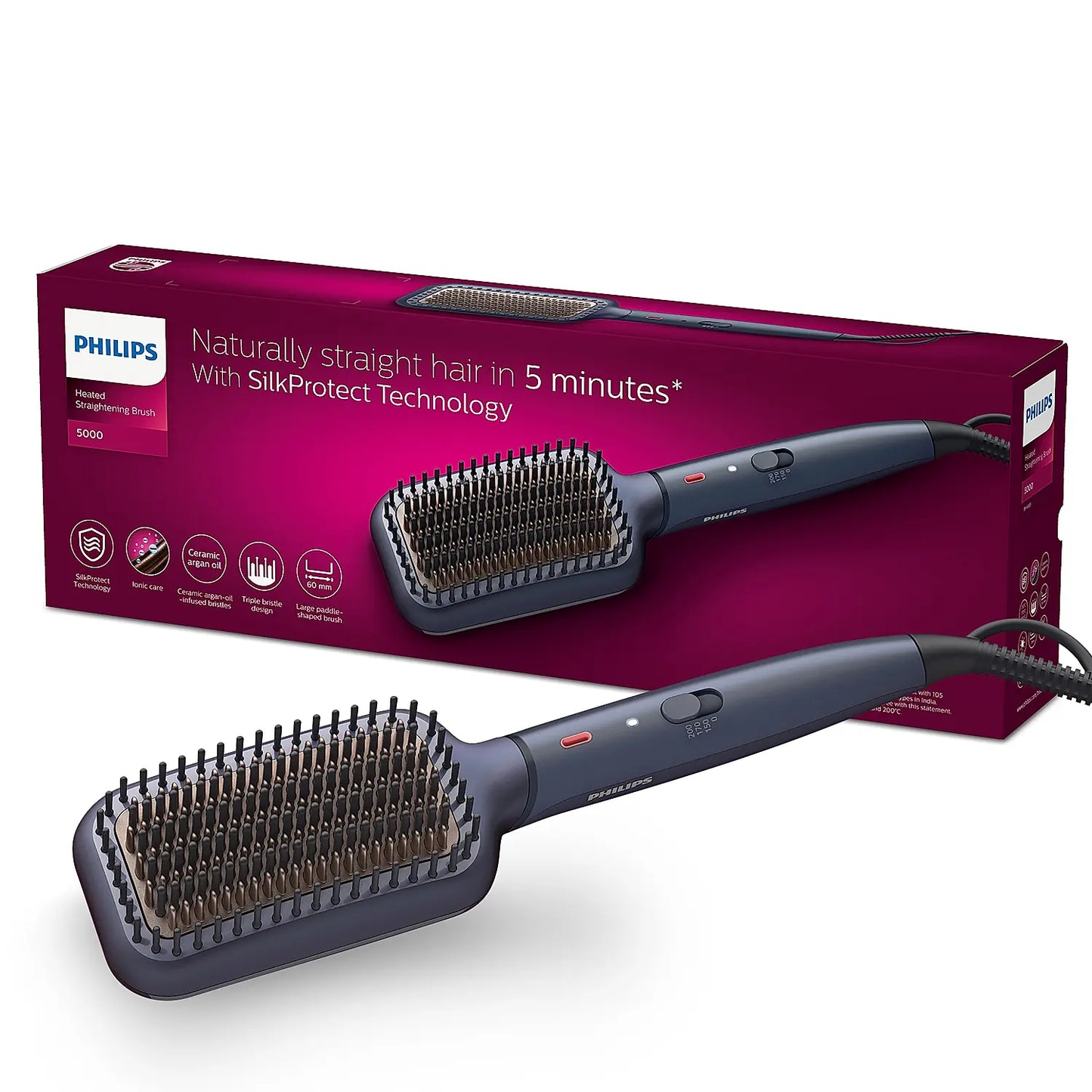PHILIPS Hair Straightening Brush With Silkprotect Technology Philips