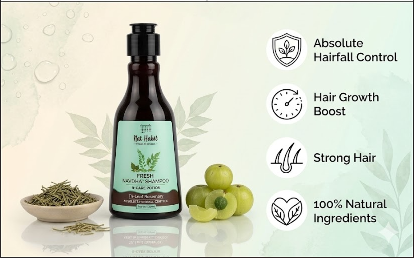 Nat Habit Anti-HairFall Tri-Leaf Rosemary Navdha Shampoo 125ml Nat Habitat