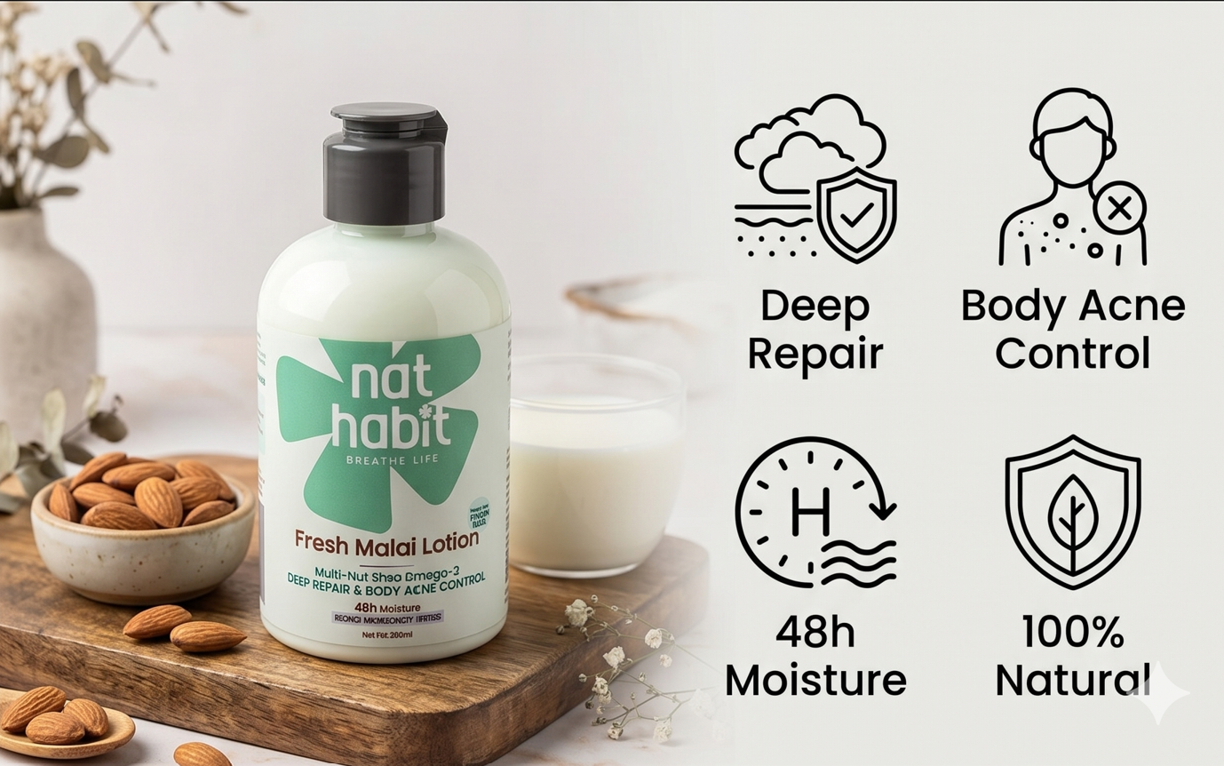 Nat Habit Multi Nut Shea Omega 3 fresh malai lotion 200ml Nat Habitat