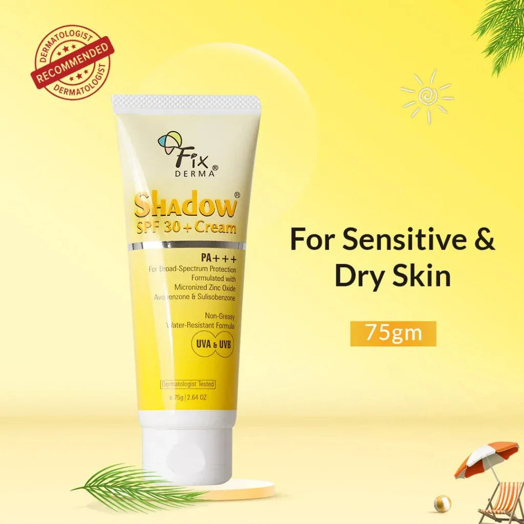 FIX DERMA Shadow Sunscreen SPF 30+ Cream | SPF 30+ Water-Resistant Protecting Formula for Dry Skin