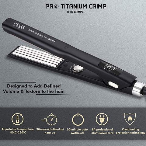 VEGA PROFESSIONAL Pro Titanium Crimp Titanium Hair Crimper- BLACK VEGA PROFESSIONAL
