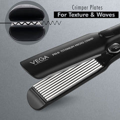 VEGA PROFESSIONAL Pro Titanium Micro Crimp Hair Crimper -BLACK & SILVER VEGA PROFESSIONAL