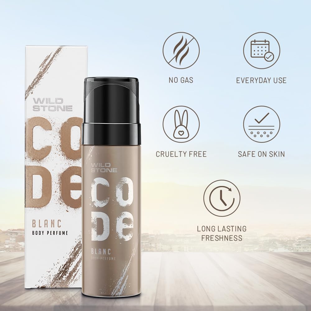 Wild Stone CODE Blanc Body Perfume for Men, 150 Ml | No Gas Body Spray for men | Classic Masculine Scent with long lasting fragrance | Best Fit for Office Wear | Best deodorant for men to smell great ( PACK OF 2 )
