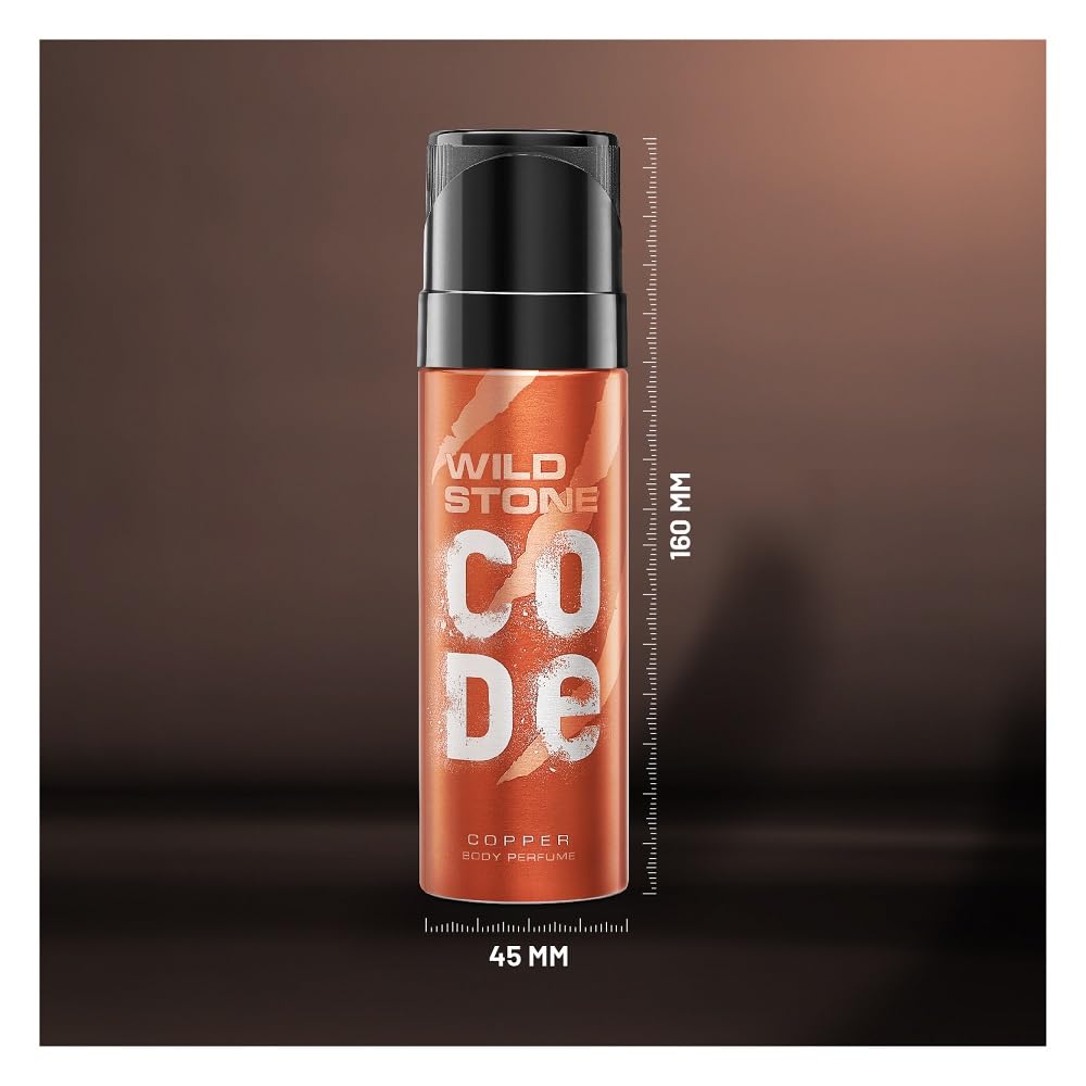 WILD STONE CODE Copper Long Lasting No Gas Body Perfume Spray for Men, 150Ml ( PACK OF 2 )