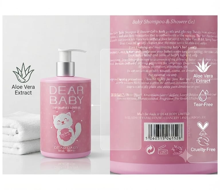 DEAR BABY Baby Shampoo & Shower Gel (Pink Cat) 500Ml Beauty Bumble