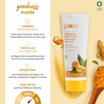 Plum TURMERIC & WHITE CLAY acne action face wash 100ML PLUM