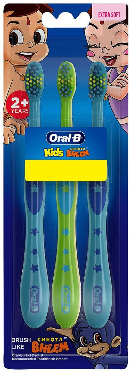 Kids Chotta Bheem, Pack of 3, Age 2+, Easy to hold handle Extra Soft Toothbrush ORAL-B