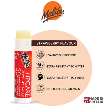 Malibu 30 SPF Lip Care Balm (Strawberry) 5g Malibu