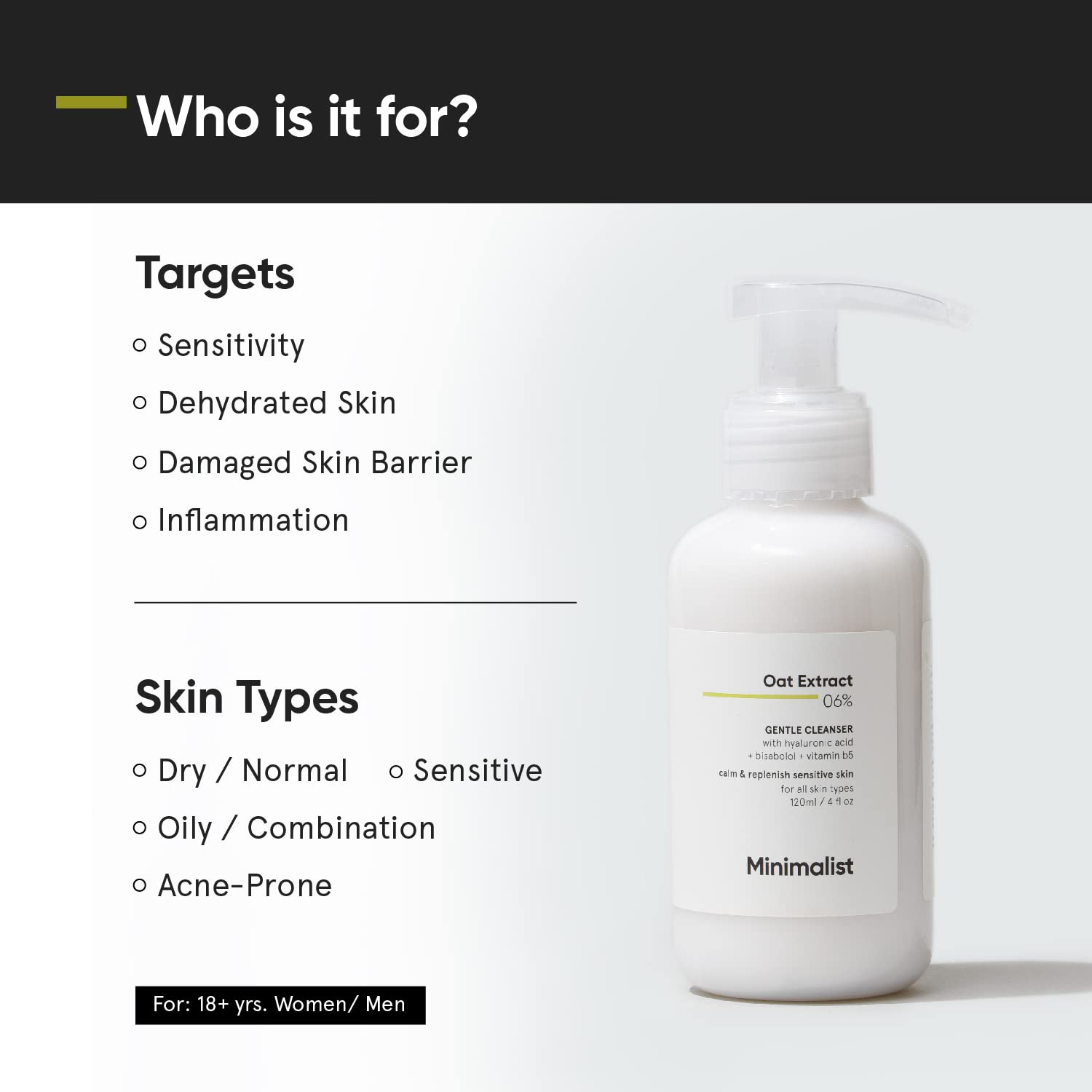 Minimalist Oat Extract 06% Gentle Cleanser With Hyalurolic Acid + vitamin b5 120ml Minimalist