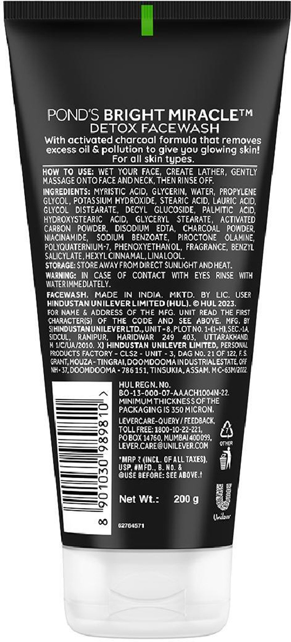 POND's Bright Miracle Detox Charcoal Face Wash for Deep Cleansing, Brightening & Pollution Detox Care | Activated Charcoal Face Cleanser for Fresh Glowing Skin POND's