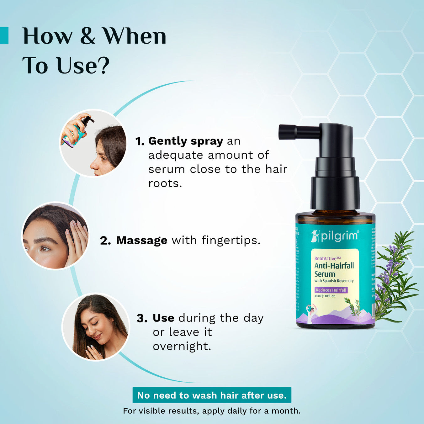 Pilgrim RootActive Anti-Hairfall Serum With Spanish Rosemary - 30 ml Pilgrim