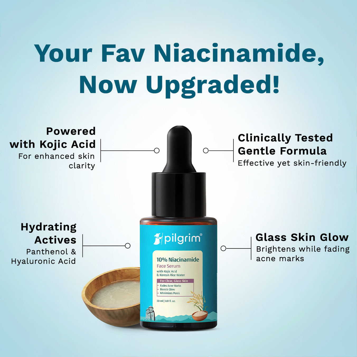 Pilgrim 10% Niacinamide Face Serum With Kojic Acid & Korean Rice Water 30ml Pilgrim
