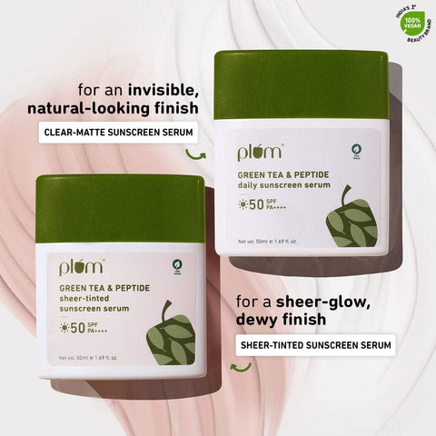 PLUM  Green Tea & Peptide Sheer-tinted Sunscreen Serum with SPF 50 & PA++++ -50ml PLUM