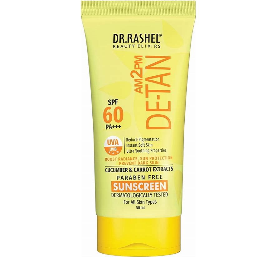 DR.RASHEL De-Tan Sunscreen SPF 60 PA+++ – Broad Spectrum Sun Protection with Cucumber & Carrot Extracts 50 ml Beauty Bumble