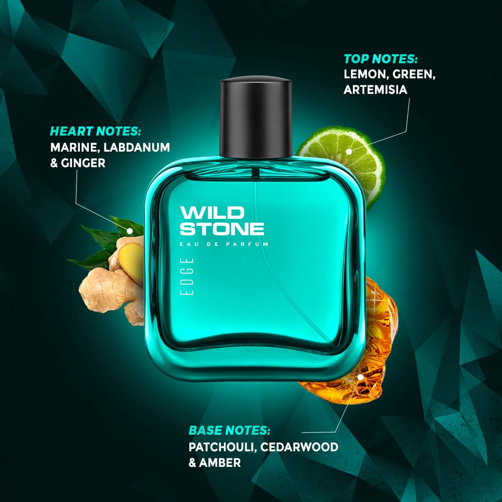 Wild Stone Edge EDP Premium Perfume for Men, 100 Ml | Long-lasting Eau De Parfum | Luxury Fragrances | Fragrance for Modern Lifestyle | Ideal Gift For Him | Premium Scent For Men