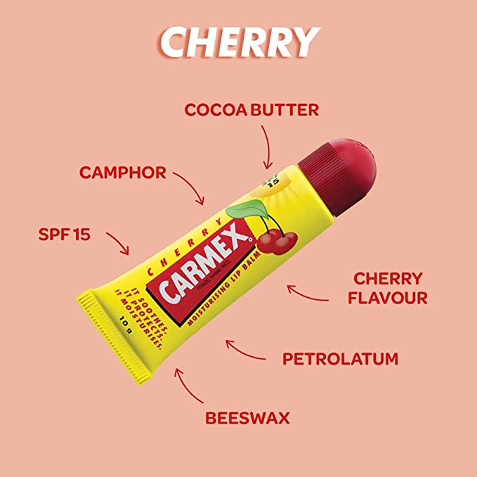 Carmex Moisturising Cherry Lip Balm with SPF 15, 10gm (Squeezy Tube) Beauty Bumble