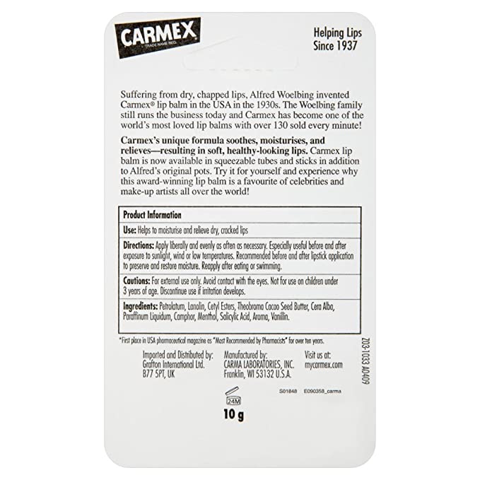 Carmex Moisturising Cherry Lip Balm with SPF 15, 10gm (Squeezy Tube) Beauty Bumble