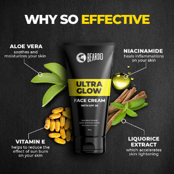 Beardo Ultraglow All in One Face Cream For Men with SPF 30 | Skin Brightening Face Cream | Dark Spot Reduction | Sun Protection | 60 g Beardo