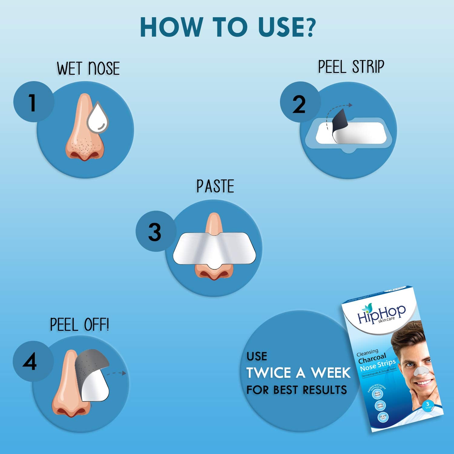 HipHop Cleansing Charcoal Nose Strips For Men (3 Strips) HipHop