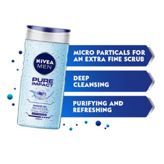NIVEA Men Body Wash, Pure Impact with Purifying Micro Particles, Shower Gel for Body, Face & Hair, 250 ml NIVEA