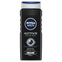 NIVEA Men Body Wash, Active Clean with Active Charcoal, Shower Gel for Body, Face & Hair, 500 ml NIVEA