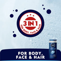 NIVEA Men Body Wash, Cool Kick with Refreshing Icy Menthol, Shower Gel for Body, Face & Hair, 250 ml NIVEA