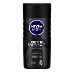 NIVEA Men Body Wash, Deep Impact, 3 in 1 Shower Gel for Body, Face & Hair, with Microfine Clay, 250 ml NIVEA