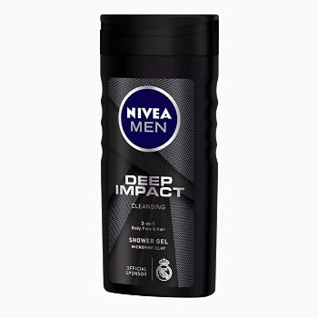 NIVEA Men Body Wash, Deep Impact, 3 in 1 Shower Gel for Body, Face & Hair, with Microfine Clay, 250 ml NIVEA