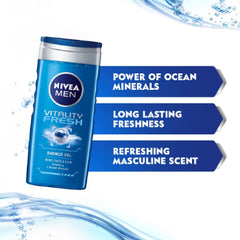 NIVEA Men Body Wash, Vitality Fresh with Ocean Minerals, Shower Gel for Body, Face & Hair, 250 ml NIVEA