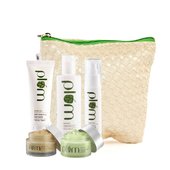 Plum Green Tea Face Care Kit With Kit Bag and Plum Green Tea Renewed Clarity Night Gel PLUM