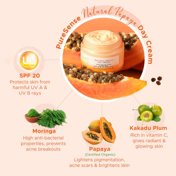 Puresense Natural Papaya Day Cream with Kakadu Plum & Moringa SPF 20& UV Protection 65G Puresense